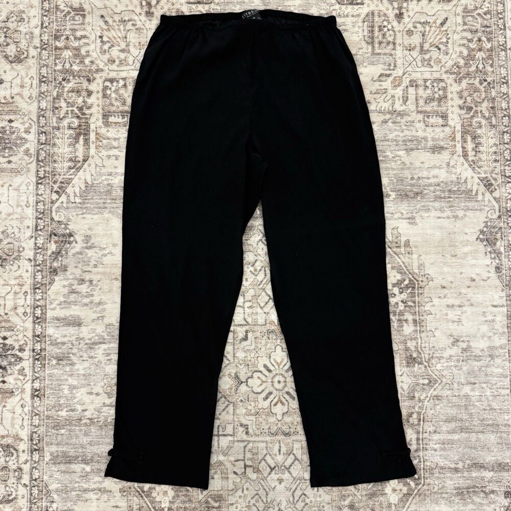 Citron Santa Monica Black Silk Stretch Pants M Cropped Ankle Tie Elastic Waist